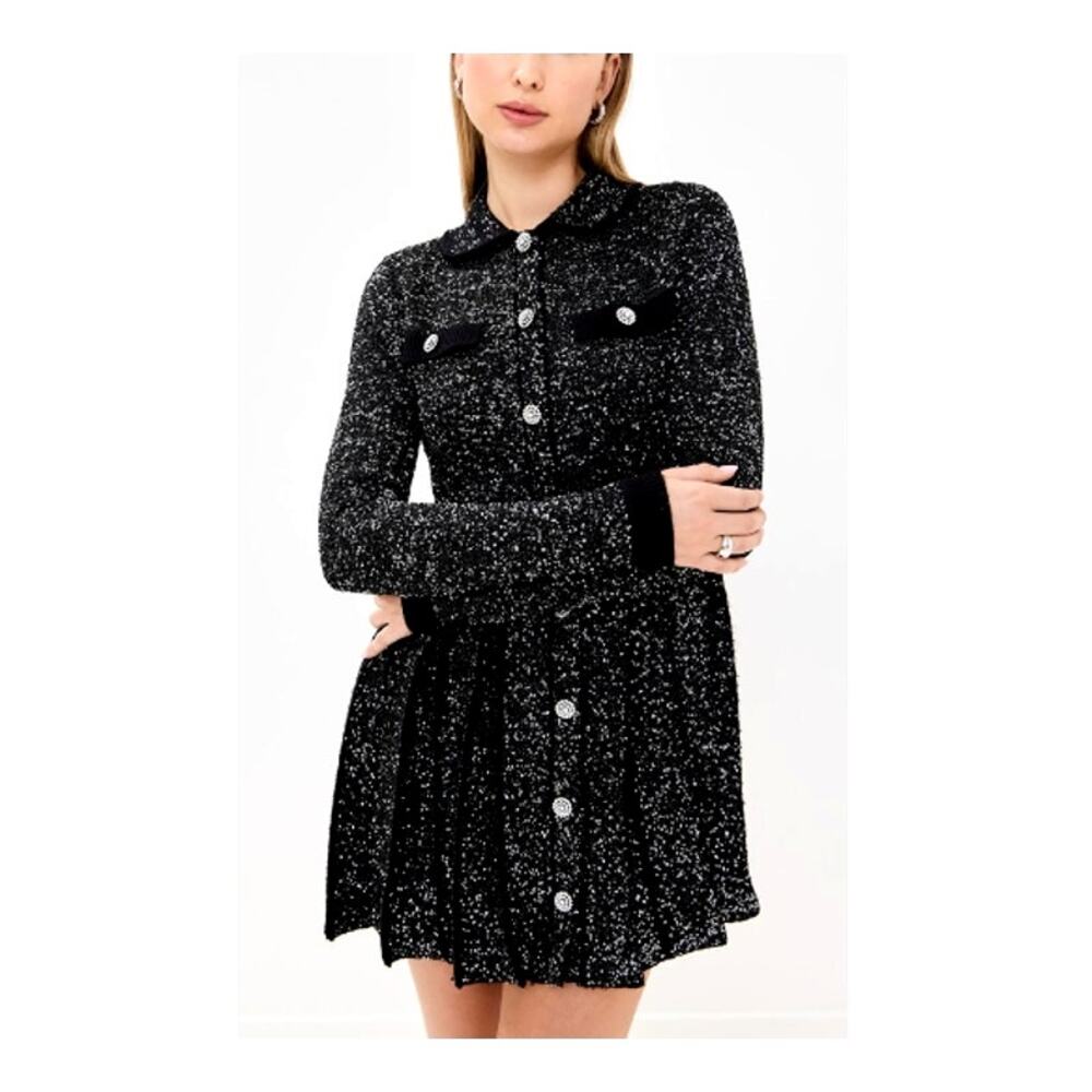 Hill House Home Women's Black Silver The Chloe Sweater Dress Size XXS